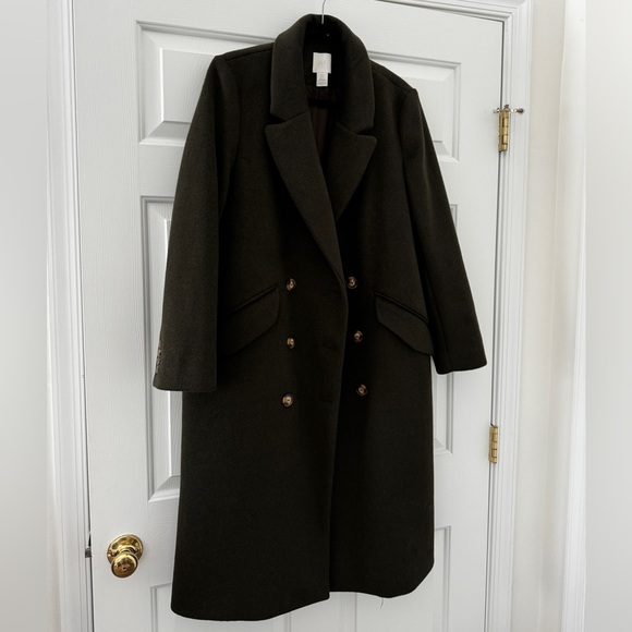 H&M Knee-length Coat Long sleeve Moss green - Picture 3 of 3